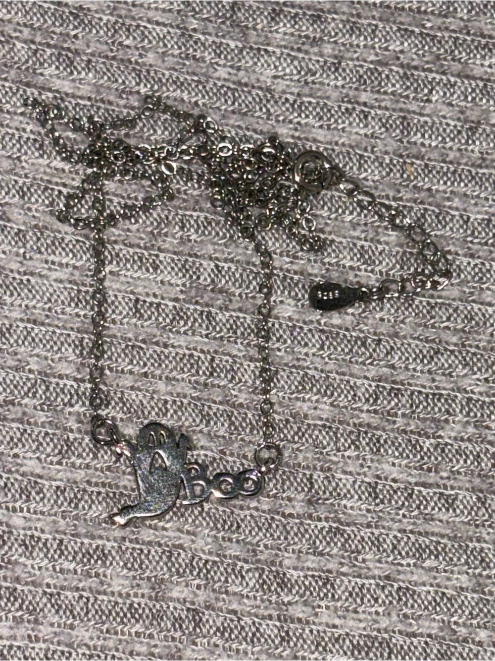 Halloween theme 925 marked silver ghost & “Boo” adjustable chain necklace